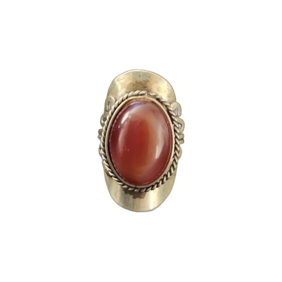Vintage Artisan Carnelian Sterling Ring Size 7 Adjustable - Picture 2 of 11